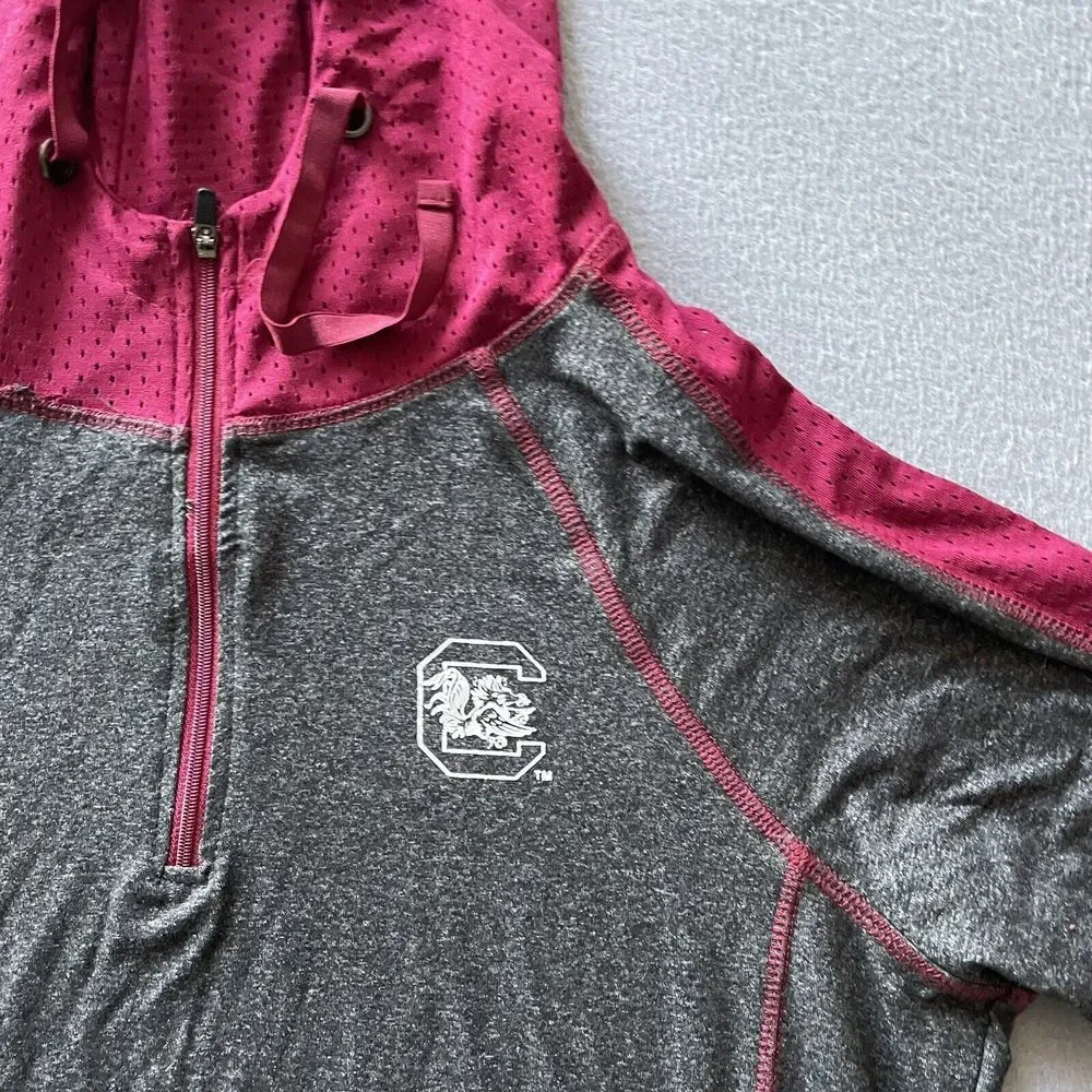 Colosseum South Carolina Gamecocks 1/4 Zip Hooded Pullover Jacket‎ Womens M Gray